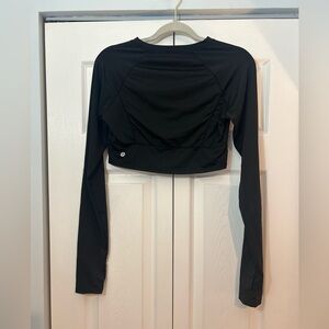 Halara Cropped Long Sleeve Athletic Top Black Stretchy Workout Size L